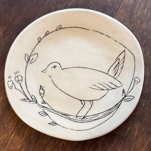 Handcrafted Ceramic Plate with Bird Design